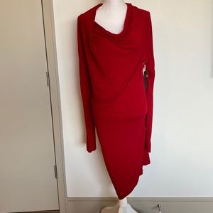 Donna Karan $750 lightweight Modern Icons Lipstick Red Ruched Dress